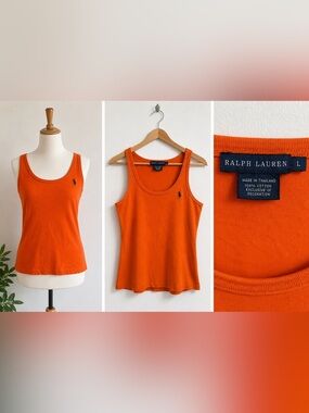 Ralph Lauren Orange Cotton Tank Top Raw Hem Size Large